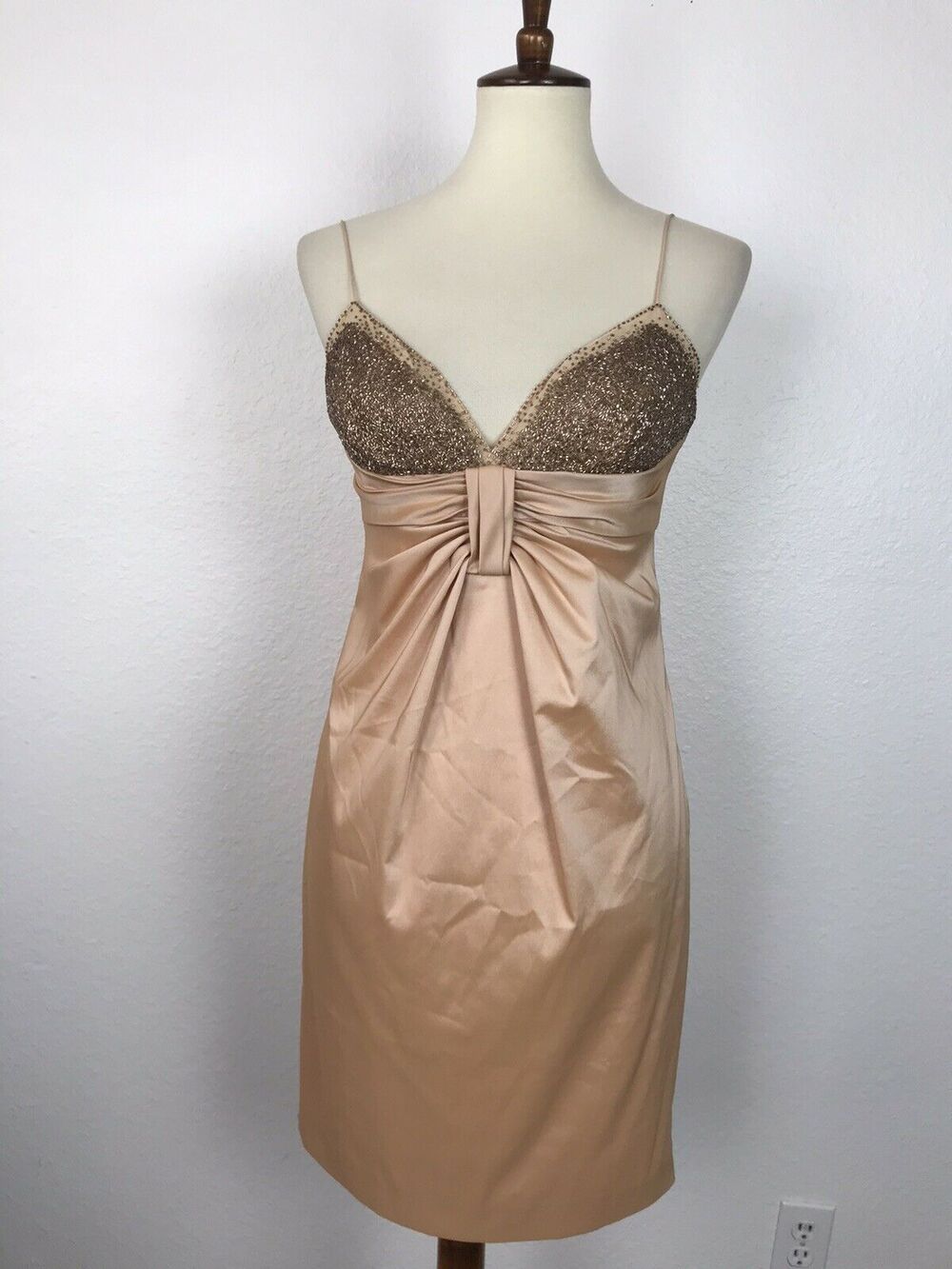 MIkael Aghal Mini Dress Beaded Pleated Stretch